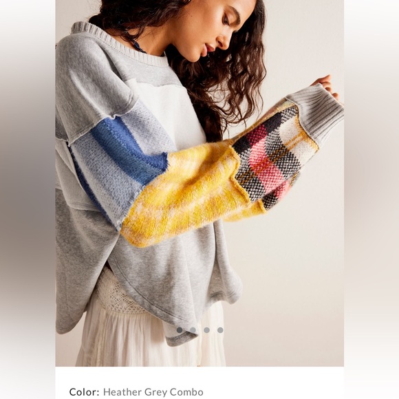 Free People We the Free Easy on me Pullover Sweater Top plaid Long sleeve - Picture 4 of 11